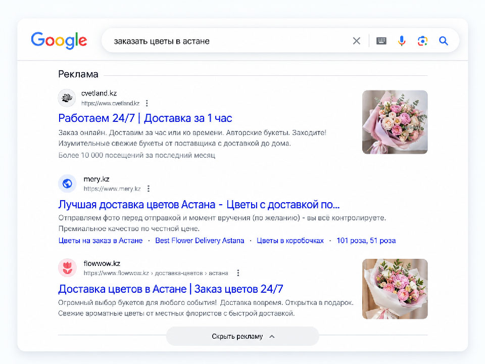 Пример поисковой рекламы Google Ads