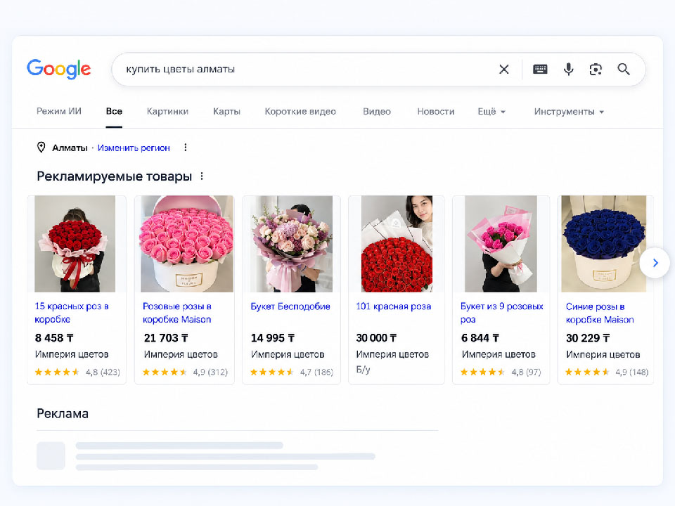 Пример торговой рекламы Google