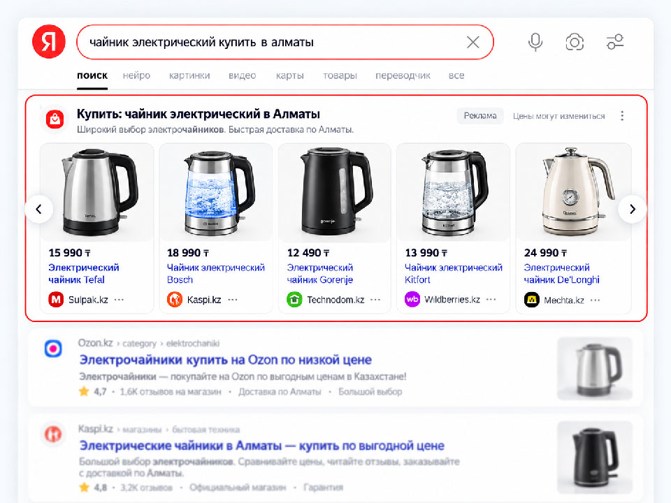 Пример торговой рекламы в Яндекс